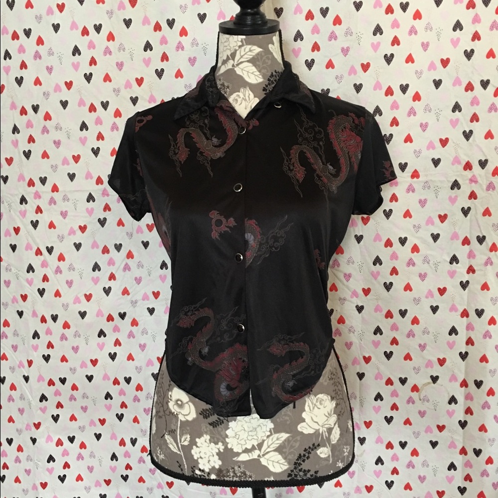 satin 90s dragon button down shirt